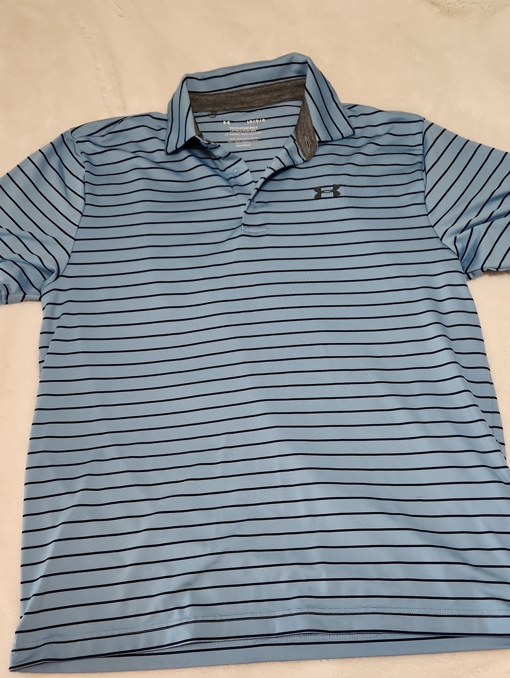 LG Light Blue Polo with Thin Navy Stripes